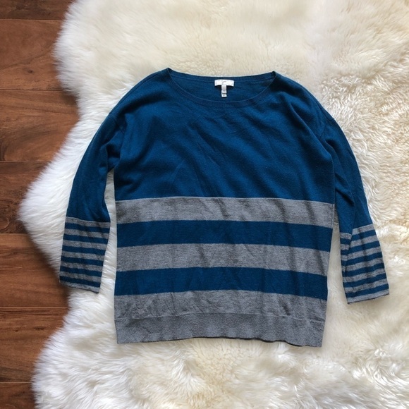 Joie Round Neck Blue 3/4 Sleeve Stripe Sweater XS - Picture 1 of 6